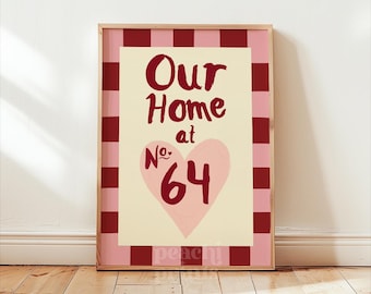 Heart House Number Print, Welcome To Our Home Wall Art, Custom Home Print