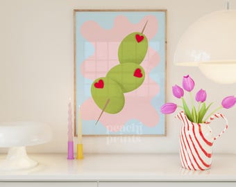 Pastel Olives Art Print: Modern Kitchen Wall Decor
