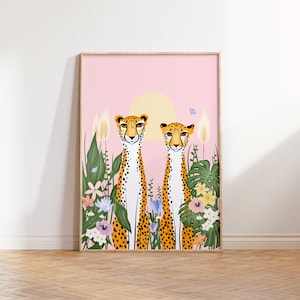 Tropical Cheetah Print / Bedroom Print / Bathroom Print / Wall Art Print / Pink / Wall Decor / Colourful / Wall Art / Animal / Nursery A4 A3
