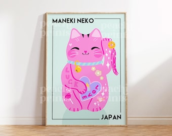 Maneki Neko Lucky Cat Print: Japanese Kawaii Decor