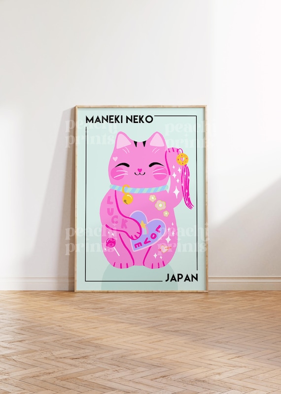 Maneki Neko Lucky Cat Print: Japanese Kawaii Decor