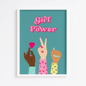 Girl Power Hands Print Bedroom Prints Wall Art Home Decor Feminism Trendy Colourful Prints Gallery Wall Girl Power 8x10 A5 A4 A3 A2 Teal