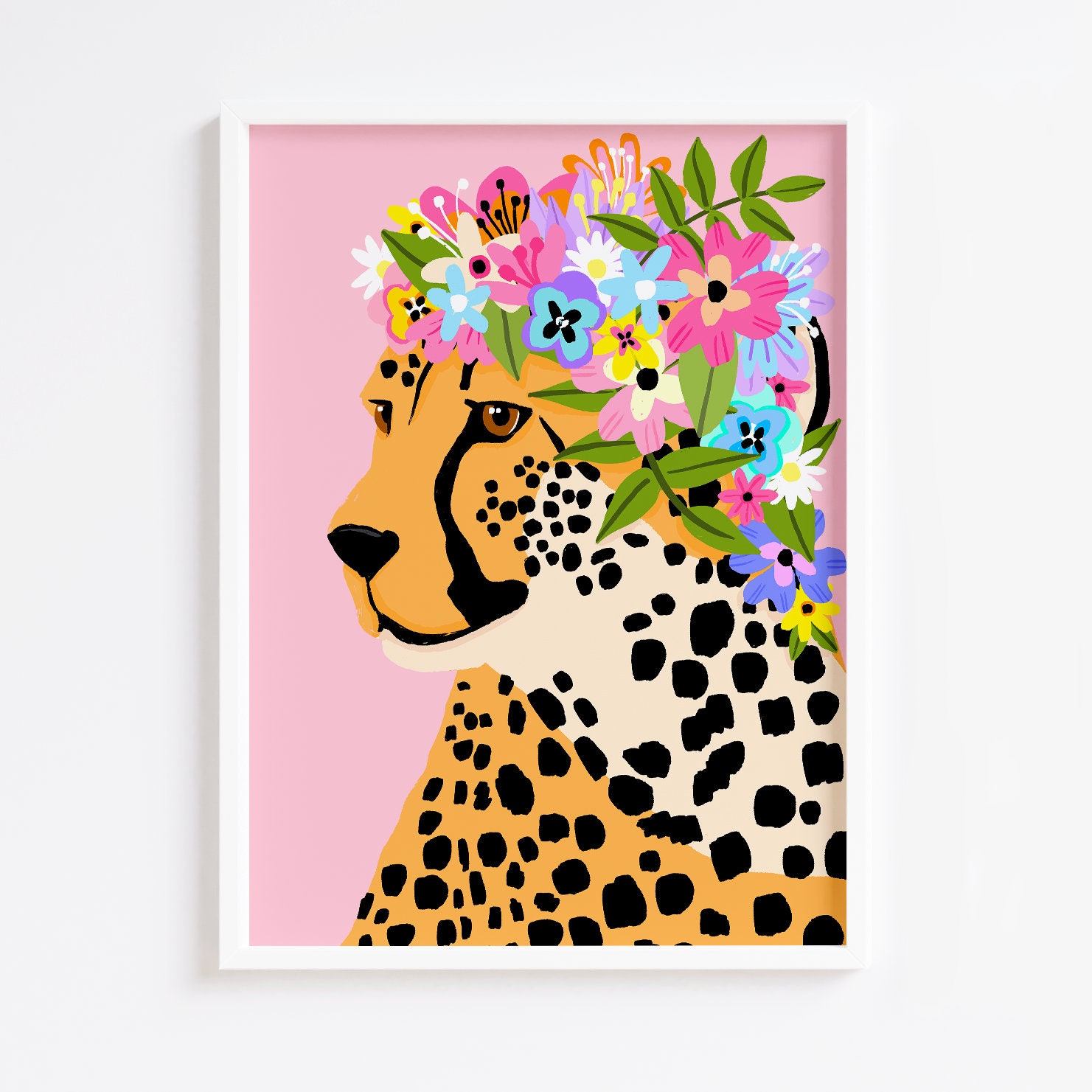 Cheetah Flower Crown Print: Colorful Animal Wall Art - Etsy