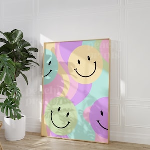 Retro Bedroom Print, Fun Groovy Wall Art, Pastel Smiles Print, Fun Quirky Wall Art