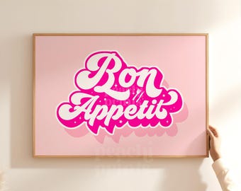 Bon Appetit Kitchen Print: Bright Bold Colors, Funny Quote