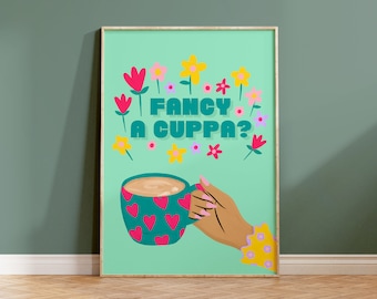 Fancy A Cuppa Print: Colorful Kitchen Wall Art