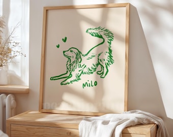 Personalised Golden Retriever Name Print: Quirky Living Room Decor, Minimalist Decor, Hand-Drawn