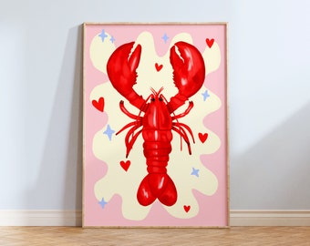 Lobster Print Bedroom Print Kitchen Decor Wall Art Prints Trendy Prints Artwork Pink Decor Colourful Prints Red Wall Decor Nursery Print