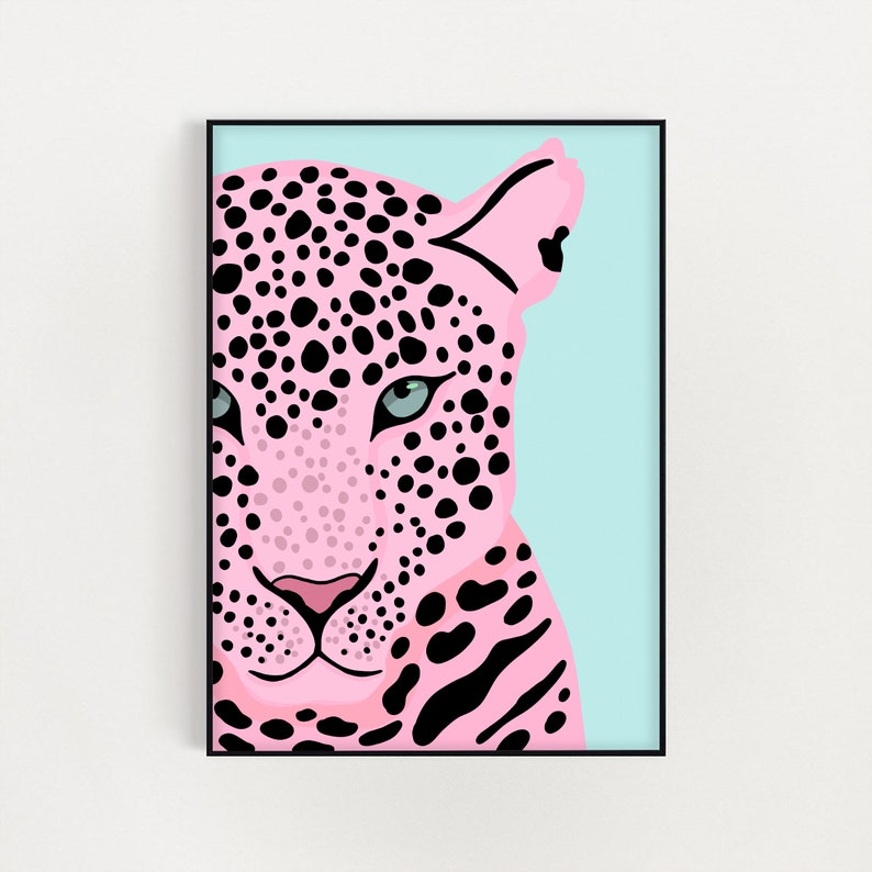 Pink Leopard Print / Bedroom Print / Pastel / Wall Decor / Etsy