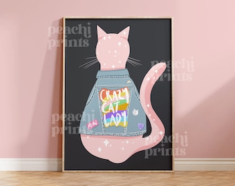 Crazy Cat Lady Print: Eclectic Cat Lover Wall Art