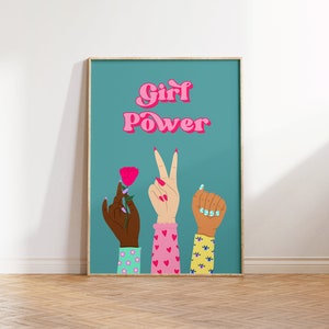 Girl Power Hands Print Bedroom Prints Wall Art Home Decor Feminism Trendy Colourful Prints Gallery Wall Girl Power 8x10 A5 A4 A3 A2 image 2