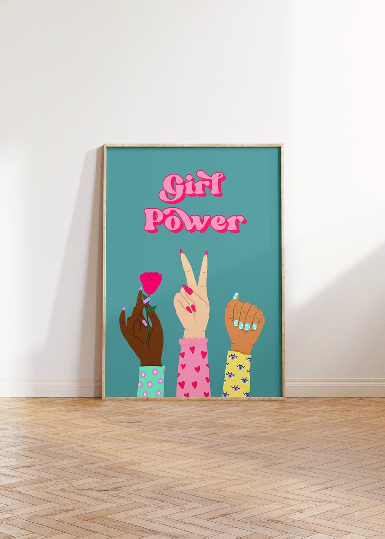 Girl Power Hands Print Bedroom Prints Wall Art Home Decor Feminism Trendy Colourful Prints Gallery Wall Girl Power 8x10 A5 A4 A3 A2 image 2