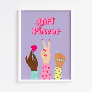 Girl Power Hands Print Bedroom Prints Wall Art Home Decor Feminism Trendy Colourful Prints Gallery Wall Girl Power 8x10 A5 A4 A3 A2 Lilac