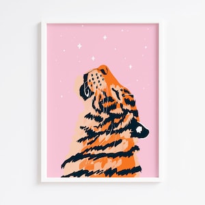 Naranja Zen Tiger Impresión Dormitorio Impresión Pared Arte Pared Decoración Impresiones Coloridas Sala de estar Impresiones Rosas Animal Único Arte de Moda 8x10 A4 A3 A2