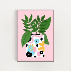 Painted Pot Print / Living Room Print / House Plant / Pink / Bathroom / Happy / Bedroom / Botanical / Wall Art Decor / Colourful A5 A4 A3 A2