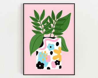Painted Plant Pot Print: Colorful Botanical Wall Art