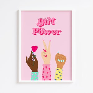 Girl Power Hands Print Bedroom Prints Wall Art Home Decor Feminism Trendy Colourful Prints Gallery Wall Girl Power 8x10 A5 A4 A3 A2 Pink