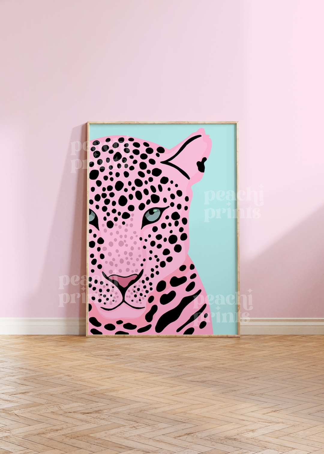 Pink Leopard Print Bedroom Wall Art Pastel Prints Pink Colourful Print