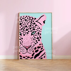 Pink Leopard Print Bedroom Wall Art Pastel Prints Pink Colourful Print Room Decor Animal A5/A4/A3/A2 50x70cm