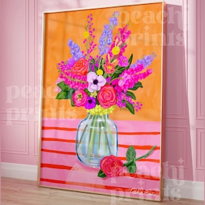 Impressão de natureza morta de buquê floral: pintura de vaso botânico colorido imagem 1