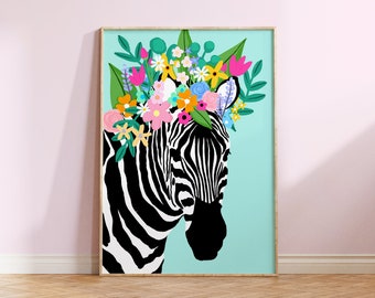 Floral Zebra Print: Colourful Botanical Wall Art Decor