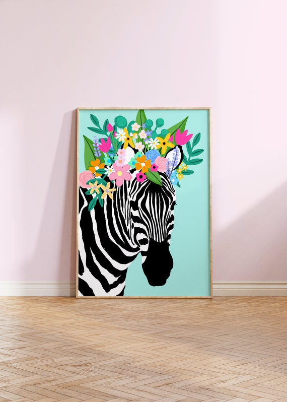 Floral Zebra Crown Print Slaapkamer Prints Wall Art Decor Animal