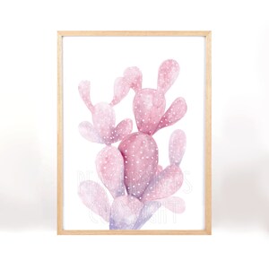 Rosa Kaktus / Aquarell Druck / Pflanzen / Blumen / Minimalistisch / Pinterest / Interior / Girly / Malerei / Wandkunst