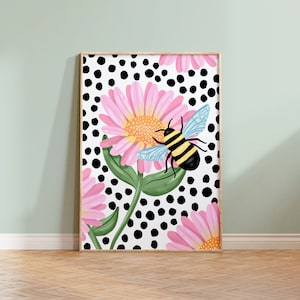 Flower Bee Spot Print Wall Art Bedroom Print Colourful Decor Prints Floral Prints Botanical Living Room Decor Cottagecore Art Poster A4 A3