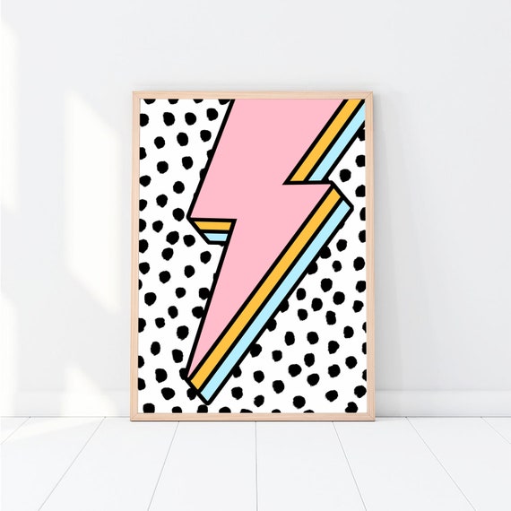 Pastel Lightning Bolt Print Colourful Pop Art Pink Abstract