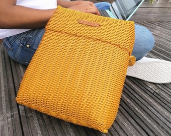 Handmade crossbody bag, recycled plastic crossbody bag, perfect as tablet holder or everyday bag, unisex crossbody bag, blue unisex bag