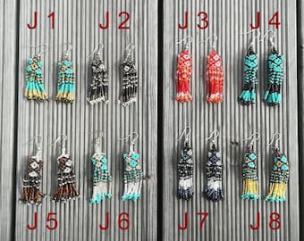 Dangle and drop earrings, beaded earrings, tassel earrings, colourful earrings, original earrings, boho earrings, tribal, ethnic earrings