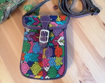 Handmade crossbody bag, with colourful original design and adjustable straps, purple handbag, unisex bag, perfect gift, roomy, colourful bag