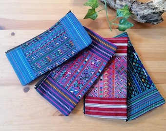 Colourful zipped cosmetics bag, pencil case, with original handwoven design