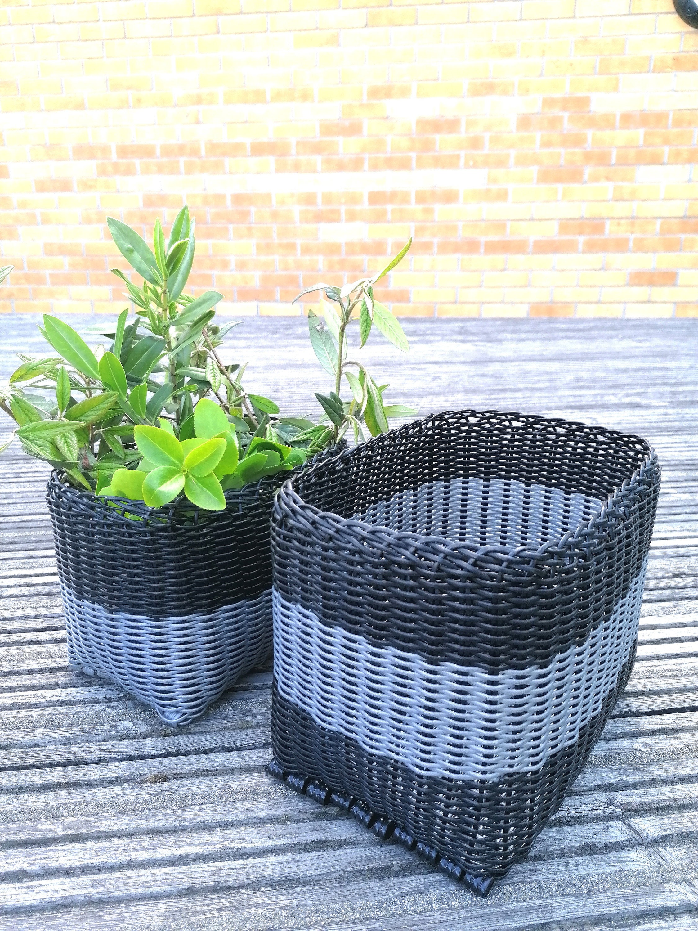 Black and Grey Storage Baskets Planter Pots Indoor Outdoor Etsy Canada
