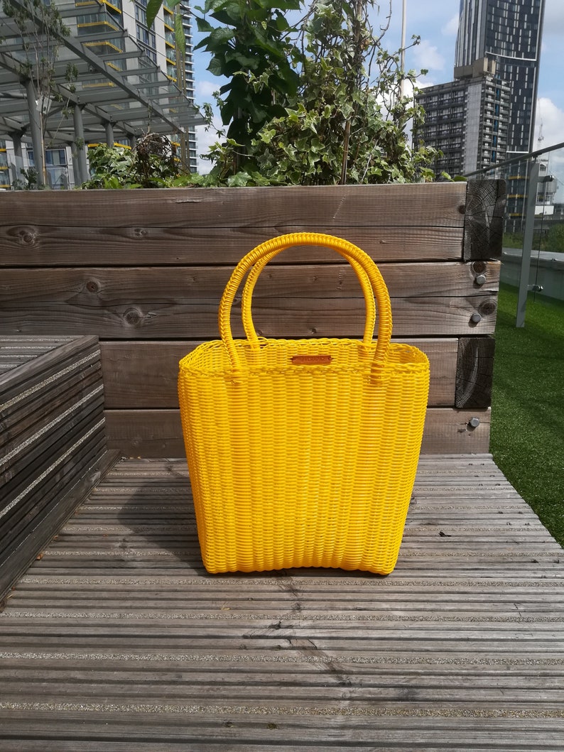 Large Yellow Tote Bag Handwoven From Recycled Plastic Strong - Etsy