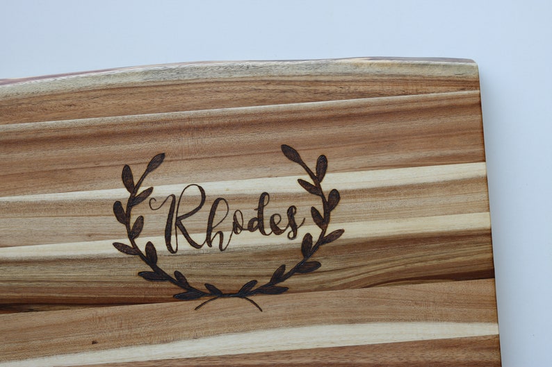 Center Last Name Personalized Wood Burned Natural Edge Cutting Board