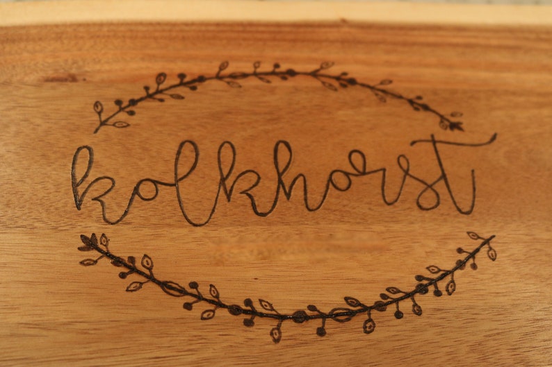Center Last Name Personalized Wood Burned Natural Edge Cutting Board