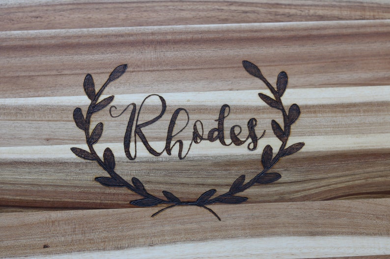 Center Last Name Personalized Wood Burned Natural Edge Cutting Board