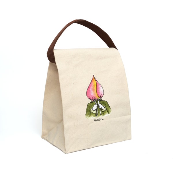 Tulip Canvas Lunch Bag With Carrying Strap- Floral Watercolor "Bloom" Design, School bag, cute office snack bag