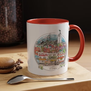 Medellin Colombia Watercolor Coffee Mug, 11oz- Coltejer, Comuna, Medayork, Arepa, Cafecito, Hand Illustrated
