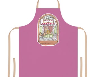 Forehead Kiss Cafe Apron- Cafe Bistro Storefront, Bunny Duck Character, Cute Adorable Watercolor Design, Chef Gift Ideas, Baking Enthusiast