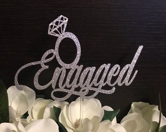 Glitter Engaged Cake Topper We're Engaged Cake Topper Engagement Party Decor Bridal Shower Cake Topper Engagement Topper Cursive Bride To Be