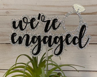 Engaged Cake Topper - Gold Ring Sign For Engagement Party, Bridal Shower & Wedding Decor