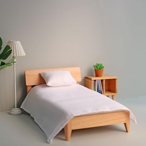 1:12 Dollhouse Furniture Miniature Bedroom Decor Single Wooden Bed Modern OB11 Toy