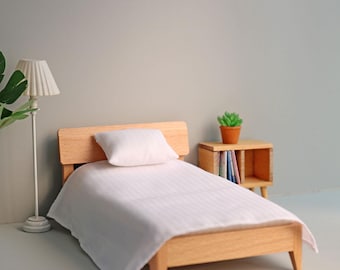 1:12 Dollhouse Furniture Miniature Bedroom Decor Single Wooden Bed Modern OB11 Toy