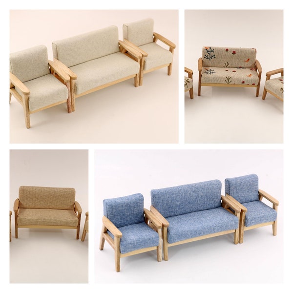 1/12 Scale Dollhouse Miniature Furniture Modern Parlor Set-3pcs Sofa Chair OB11 Toy