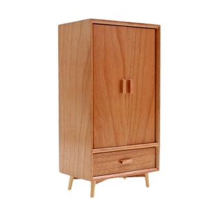 1:12 Scandinavian Solid Wood Wardrobe with Shelves - Miniature Nordic Dollhouse Furniture - Clean Lines Storage