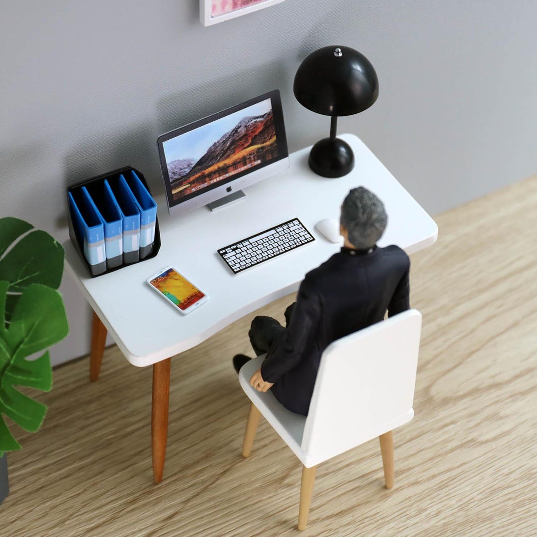 Dollhouse Miniature Computer Desk, 1:12 Scale Wooden Laptop Table - Etsy