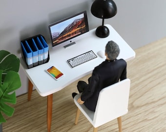 Dollhouse Miniature Computer Desk, 1:12 Scale Wooden Laptop Table