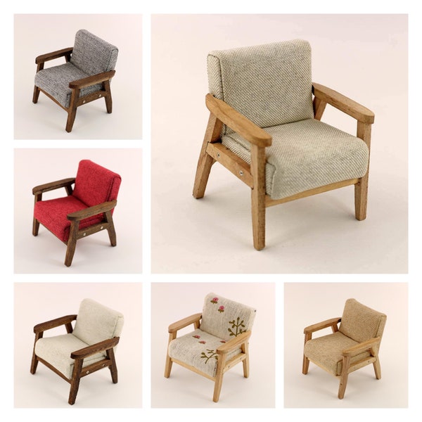 Maison de poupée à l'échelle 1:12, meubles miniatures, canapé simple moderne, fauteuil, jouet en bois